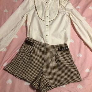 Jamie and Jack girl! Cute pin tucked blouse with houndstooth print short